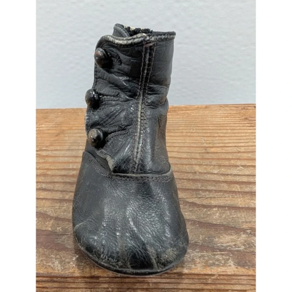 Antique Black Leather Button Up Baby Bootie Child‎ Single Shoe 1910s OOAK